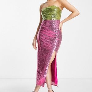 ASOS - Collective the label exclusive color block sequin midi dress